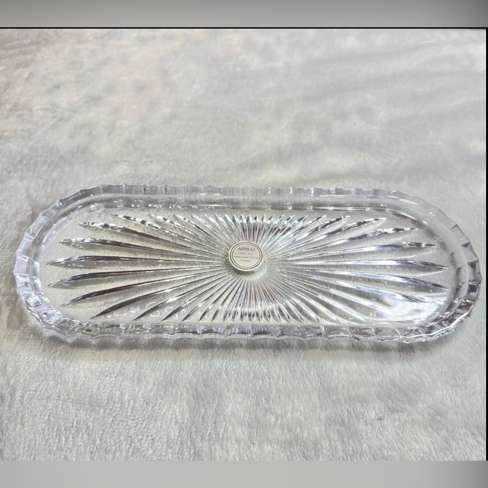Astral, New Full Lead Crystal, Oval, Cranberry, Celery, Cut Glass 9.5x3.5”